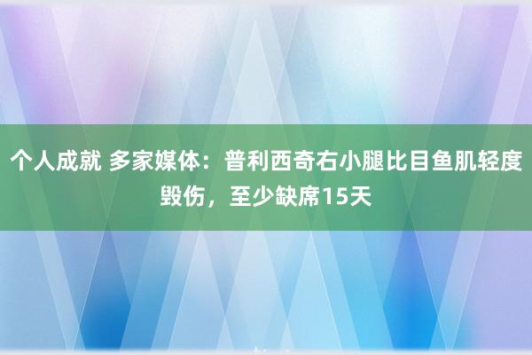 个人成就 多家媒体：普利西奇右小腿比目鱼肌轻度毁伤，至少缺席15天