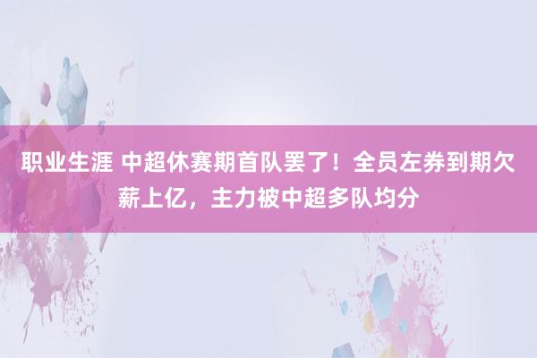 职业生涯 中超休赛期首队罢了！全员左券到期欠薪上亿，主力被中超多队均分