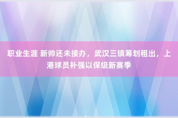 职业生涯 新帅还未接办，武汉三镇筹划租出，上港球员补强以保级新赛季